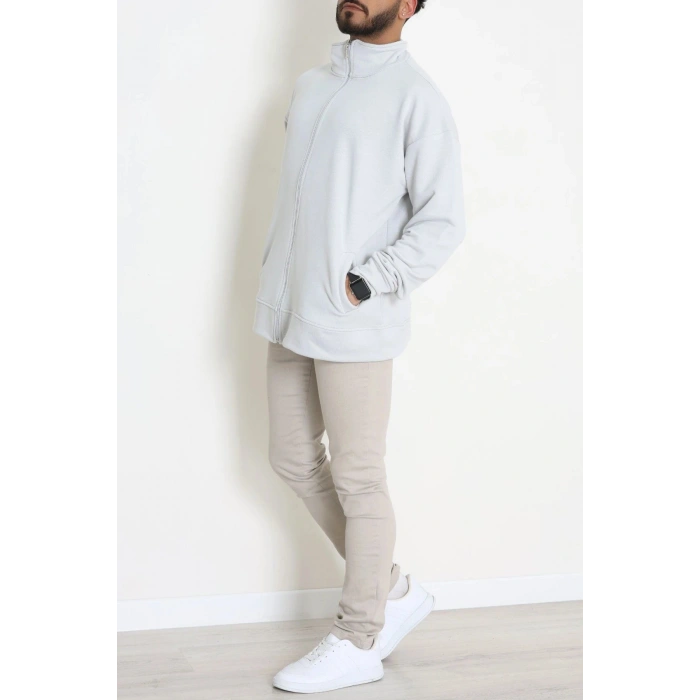 3 İplik Şardonsuz Dik Yaka Fermuarlı Erkek Sweat Boyalıgri - 42816.1878.