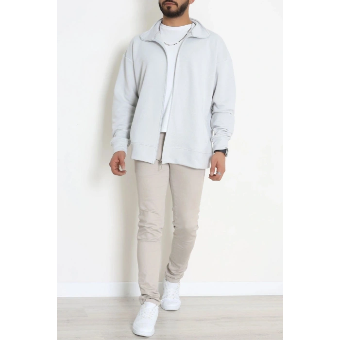 3 İplik Şardonsuz Dik Yaka Fermuarlı Erkek Sweat Boyalıgri - 42816.1878.