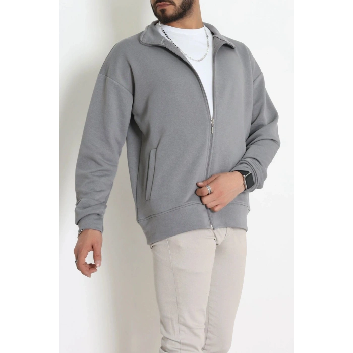 3 İplik Şardonsuz Dik Yaka Fermuarlı Erkek Sweat Koyugri - 42816.1878.