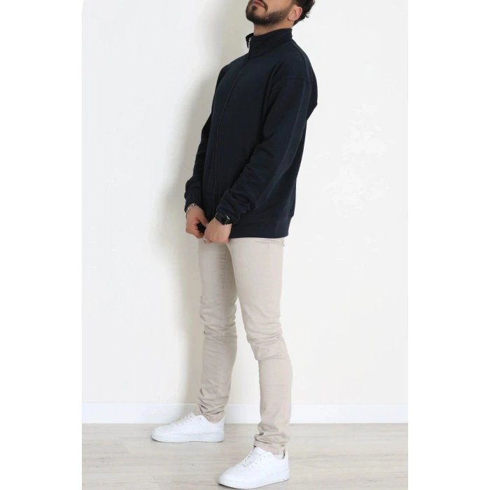 3 İplik Şardonsuz Dik Yaka Fermuarlı Erkek Sweat Lacivert - 42816.1878.