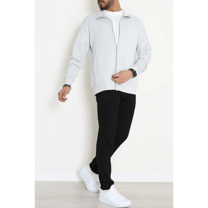 3 İplik Şardonsuz Erkek Cepli Dik Yaka Sweat Boyalıgri - 80776.1878.