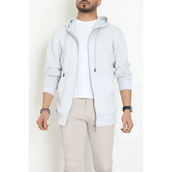3 İplik Şardonsuz Kapşonlu Fermuarlı Erkek Sweat Boyalıgri - 42815.1878.