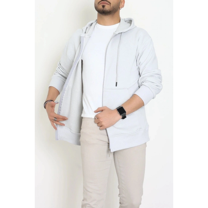 3 İplik Şardonsuz Kapşonlu Fermuarlı Erkek Sweat Boyalıgri - 42815.1878.