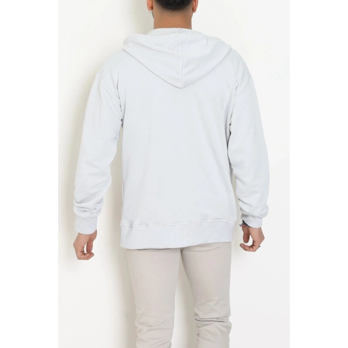 3 İplik Şardonsuz Kapşonlu Fermuarlı Erkek Sweat Boyalıgri - 42815.1878.