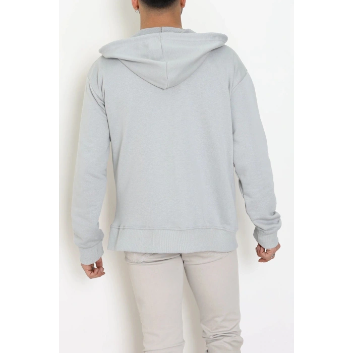 3 İplik Şardonsuz Kapşonlu Fermuarlı Erkek Sweat Koyugri - 42815.1878.