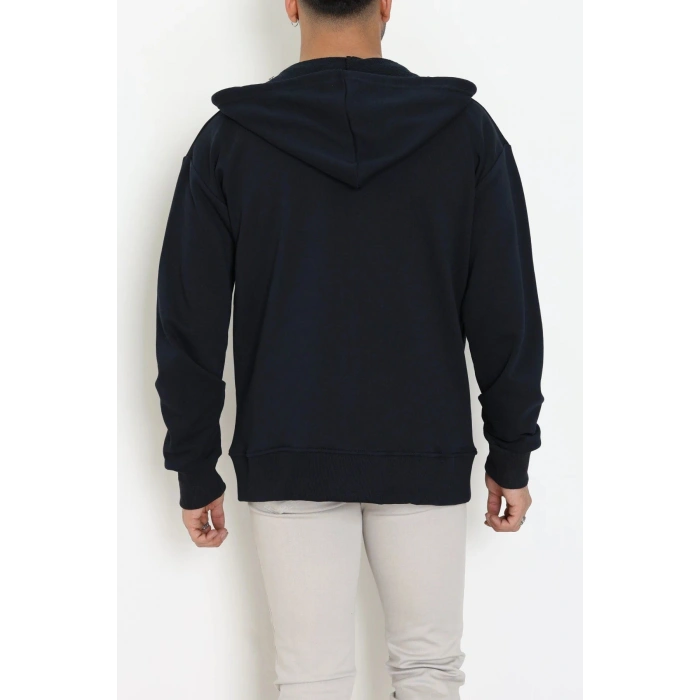 3 İplik Şardonsuz Kapşonlu Fermuarlı Erkek Sweat Lacivert - 42815.1878.