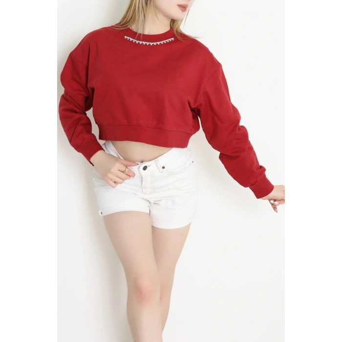 3 İplik Şardonsuz Taşlı Sweat Bordo - 1007.1238.