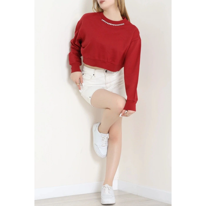 3 İplik Şardonsuz Taşlı Sweat Bordo - 1007.1238.