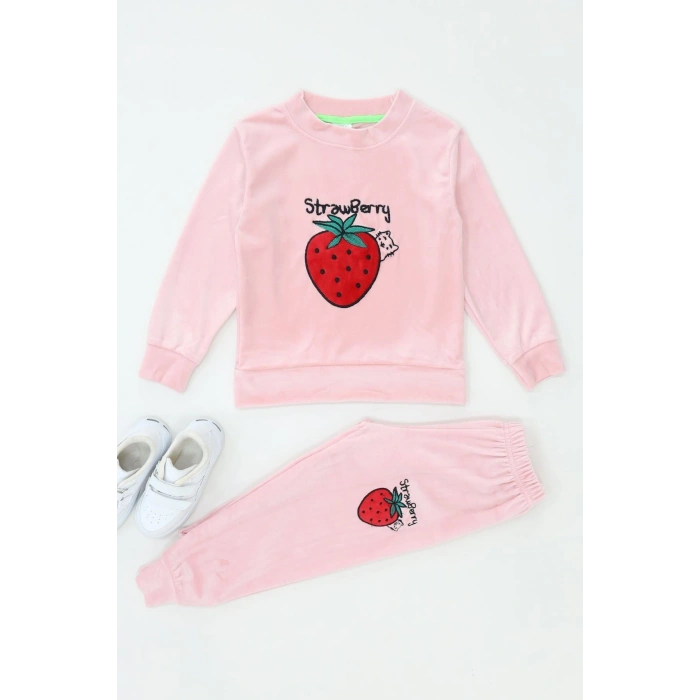 4-10 Yaş Fransız Kadife Likralı İkili Takım Pudra - 52132.1776.