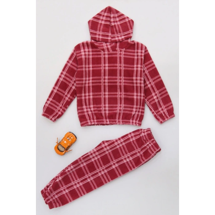 4-10 Yaş Polar Kapşonlu İkili Takım Bordo - 52076.1776.