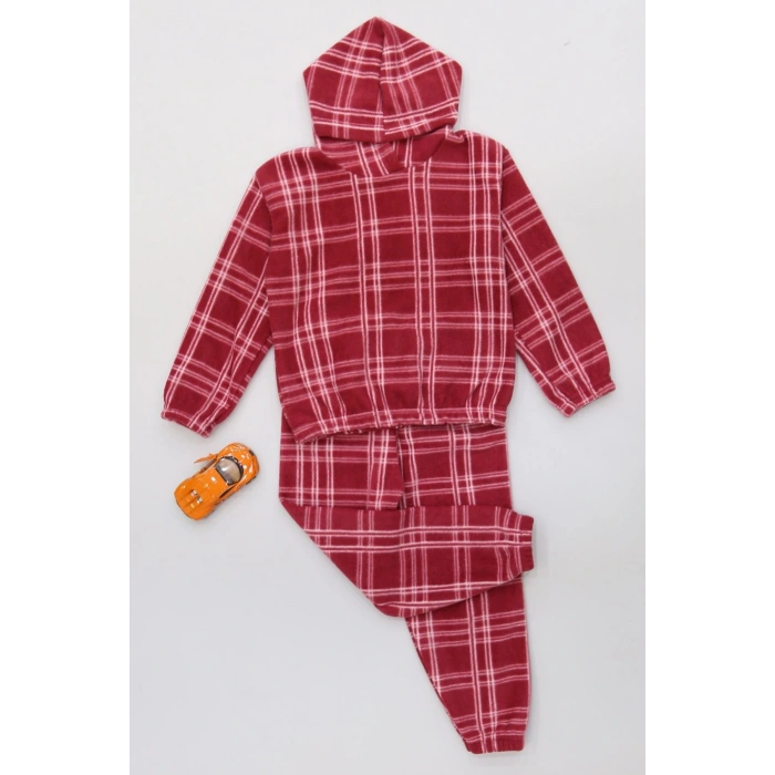 4-10 Yaş Polar Kapşonlu İkili Takım Bordo - 52076.1776.