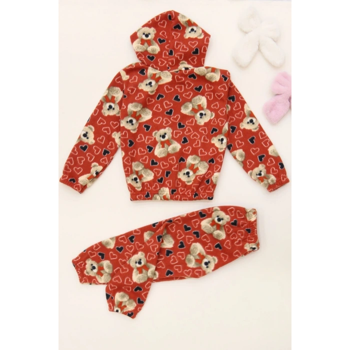 4-10 Yaş Polar Kapşonlu İkili Takım Kırmızı - 52076.1776.