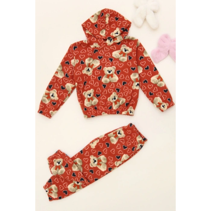 4-10 Yaş Polar Kapşonlu İkili Takım Kırmızı - 52076.1776.