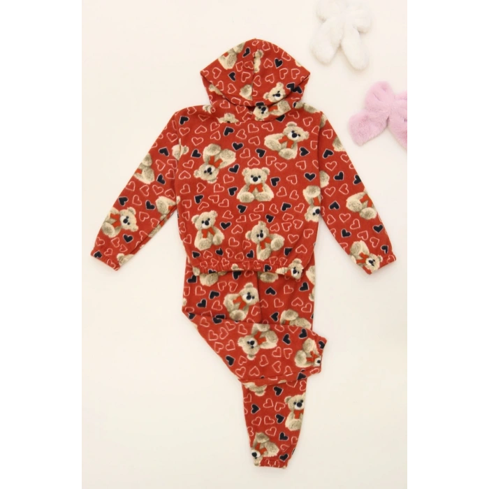 4-10 Yaş Polar Kapşonlu İkili Takım Kırmızı - 52076.1776.