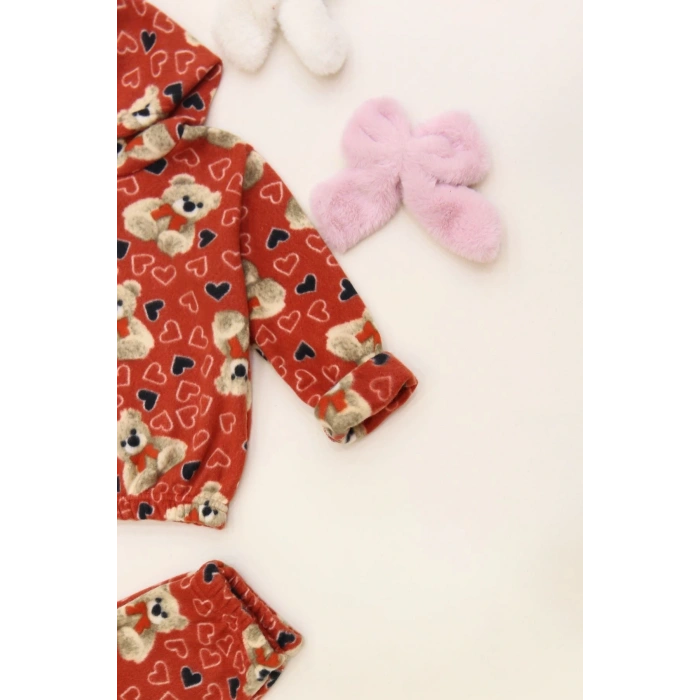 4-10 Yaş Polar Kapşonlu İkili Takım Kırmızı - 52076.1776.