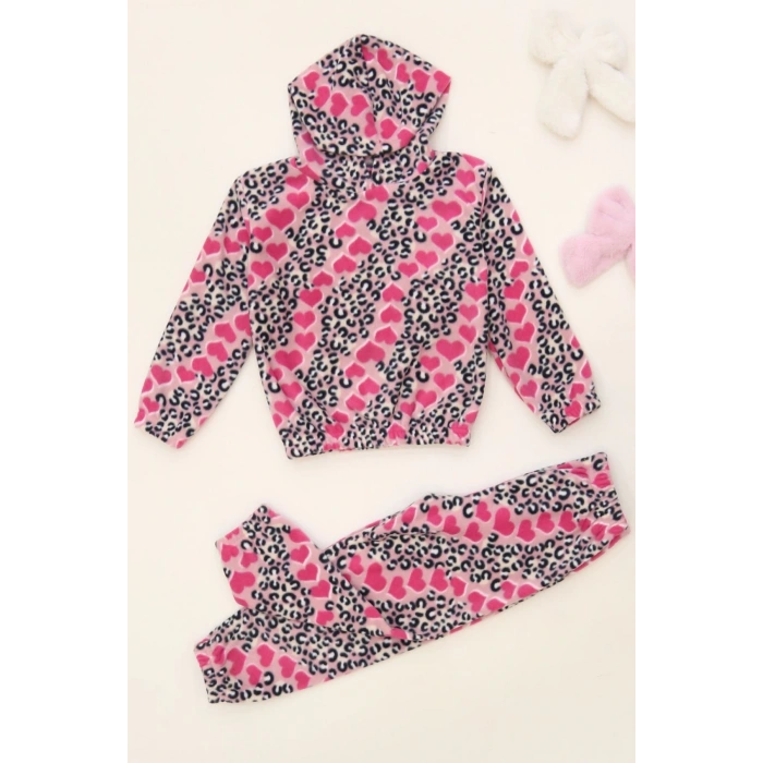 4-10 Yaş Polar Kapşonlu İkili Takım Pembeleopar - 52076.1776.