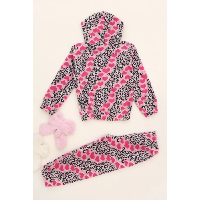 4-10 Yaş Polar Kapşonlu İkili Takım Pembeleopar - 52076.1776.