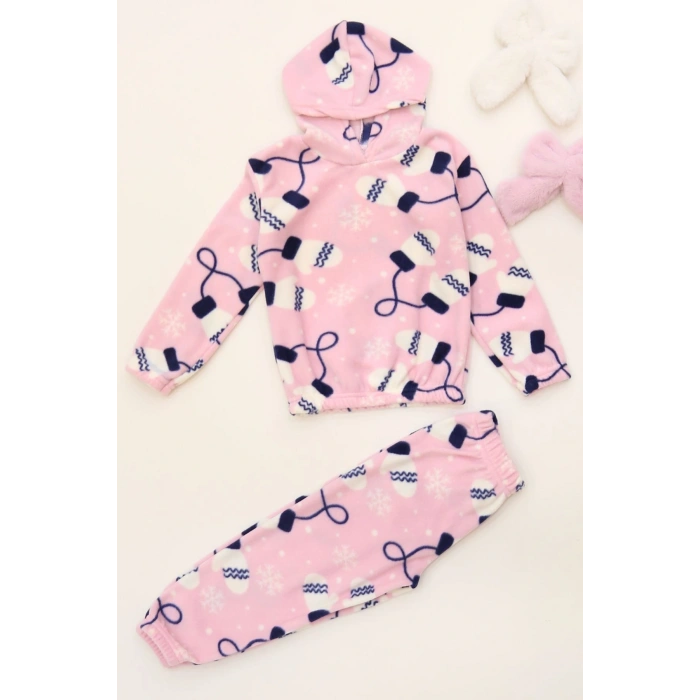 4-10 Yaş Polar Kapşonlu İkili Takım Pudra - 52076.1776.