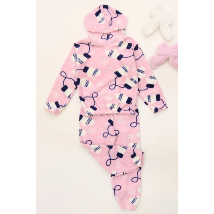 4-10 Yaş Polar Kapşonlu İkili Takım Pudra - 52076.1776.