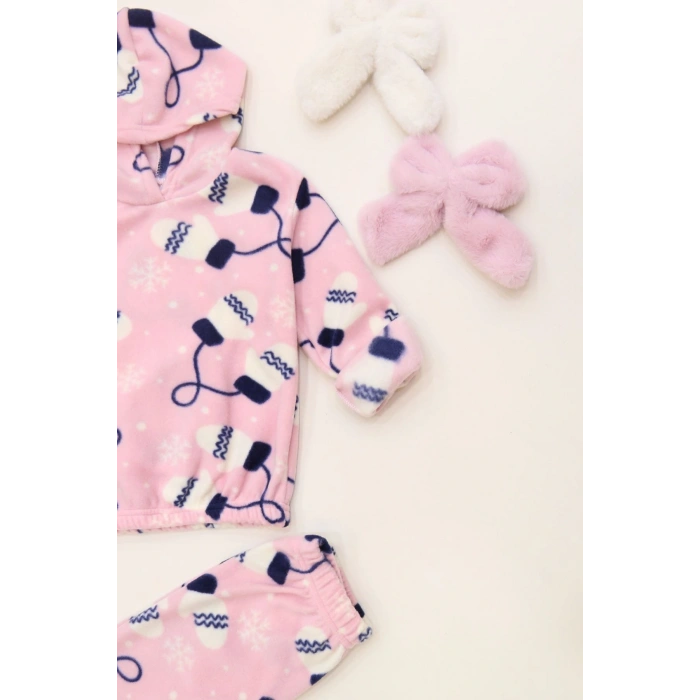 4-10 Yaş Polar Kapşonlu İkili Takım Pudra - 52076.1776.