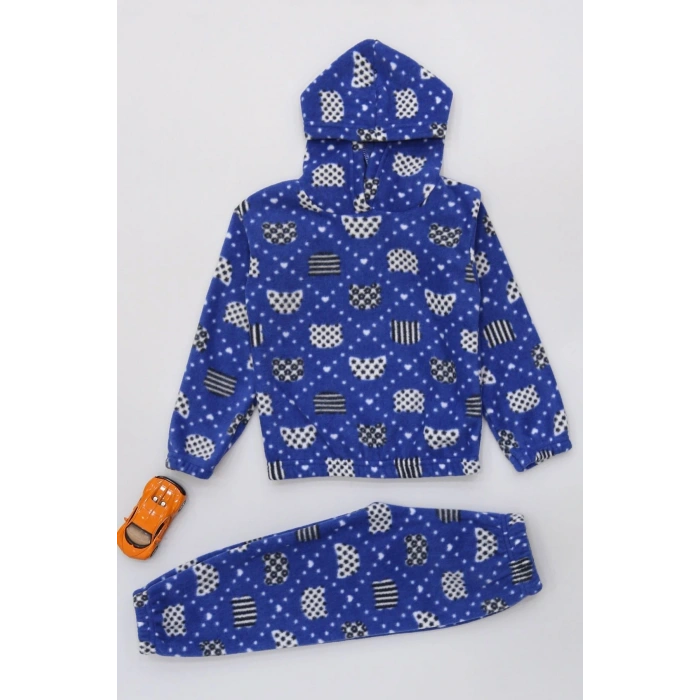 4-10 Yaş Polar Kapşonlu İkili Takım Saks - 52076.1776.