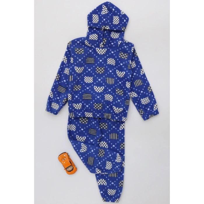 4-10 Yaş Polar Kapşonlu İkili Takım Saks - 52076.1776.