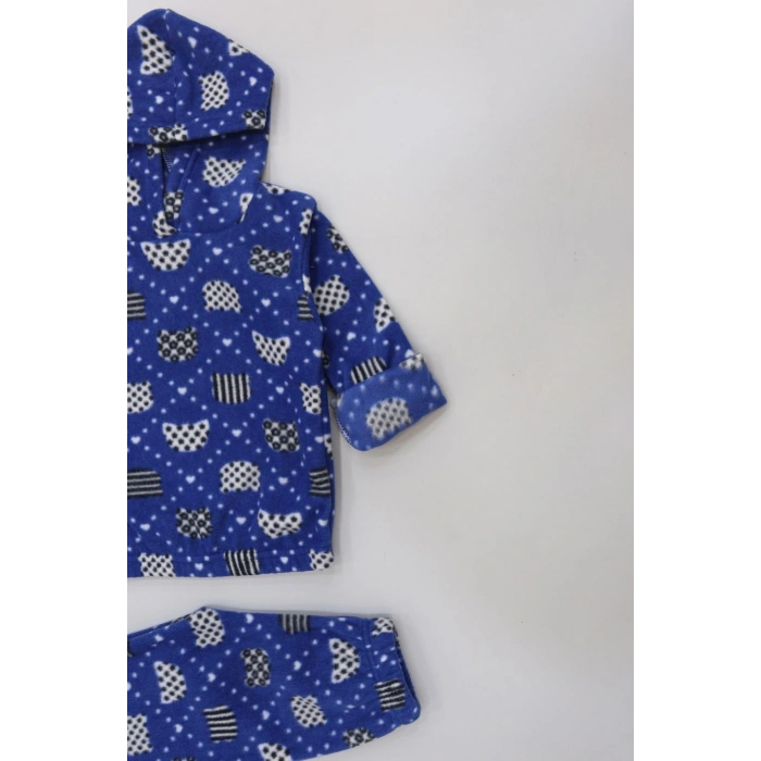 4-10 Yaş Polar Kapşonlu İkili Takım Saks - 52076.1776.