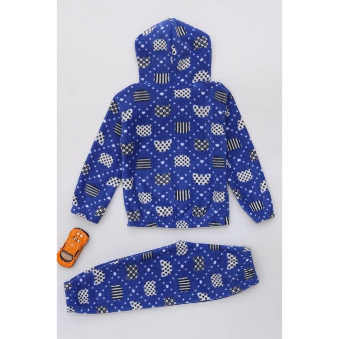 4-10 Yaş Polar Kapşonlu İkili Takım Saks - 52076.1776.
