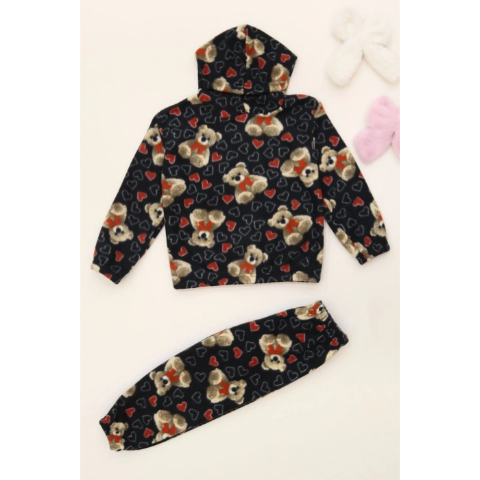 4-10 Yaş Polar Kapşonlu İkili Takım Siyahayı - 52076.1776.