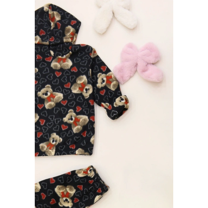 4-10 Yaş Polar Kapşonlu İkili Takım Siyahayı - 52076.1776.