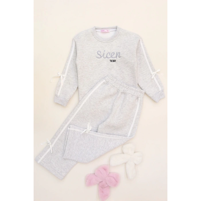 5-12 Yaş 3 İplik Şardonlu Fiyonklu Takım Gri - 60335.1867.