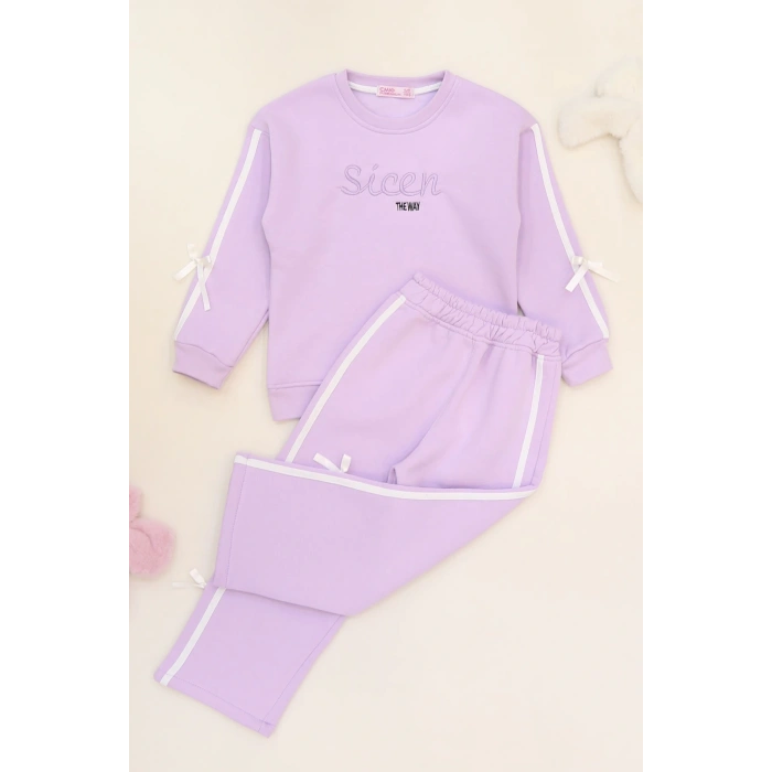 5-12 Yaş 3 İplik Şardonlu Fiyonklu Takım Lila - 60335.1867.