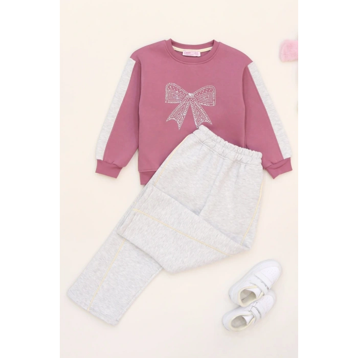 5-12 Yaş 3 İplik Şardonlu Taşlı Takım Gri - 60330.1867.