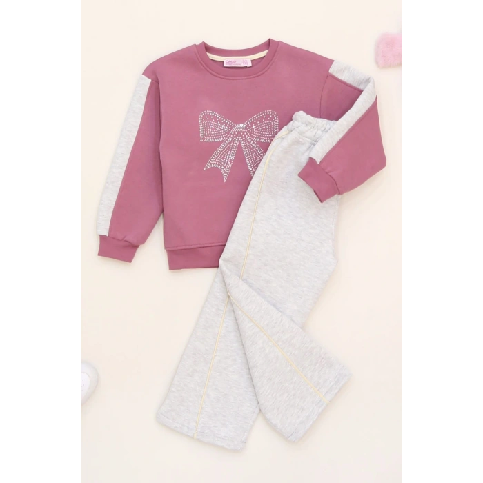 5-12 Yaş 3 İplik Şardonlu Taşlı Takım Gri - 60330.1867.