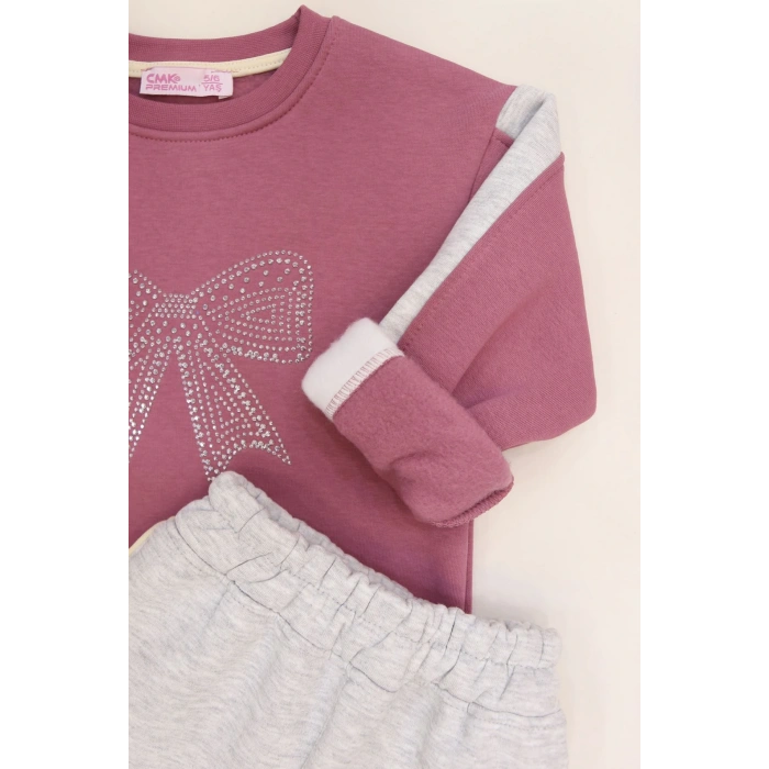 5-12 Yaş 3 İplik Şardonlu Taşlı Takım Gri - 60330.1867.