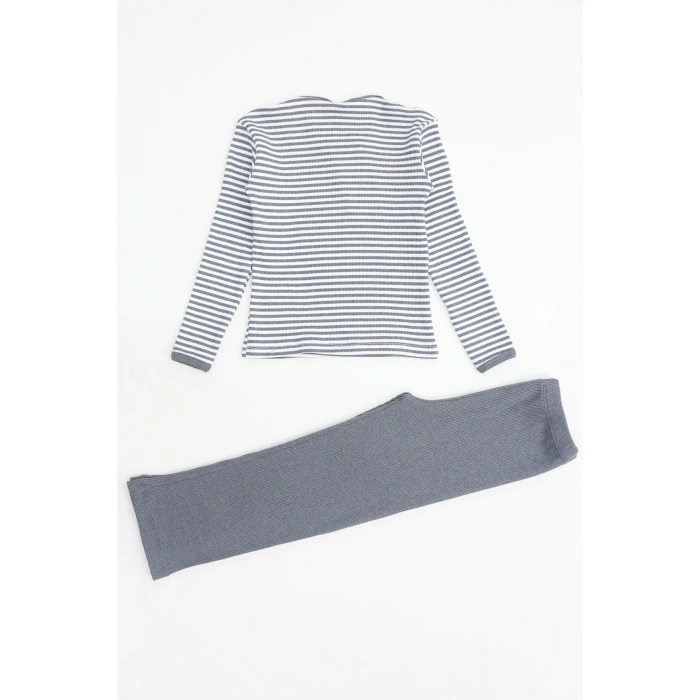 5-12 Yaş Kaşkorse Nakışlı Pijama Takımı Gri - 52142.1567.