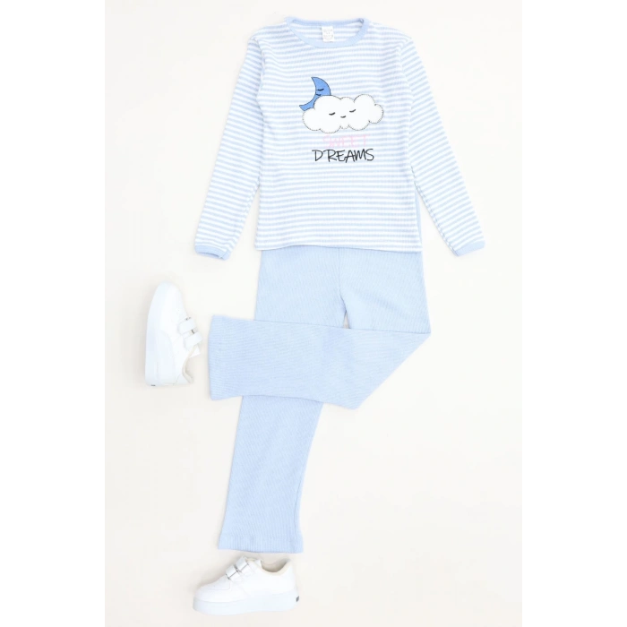 5-12 Yaş Kaşkorse Nakışlı Pijama Takımı Mavi - 52142.1567.