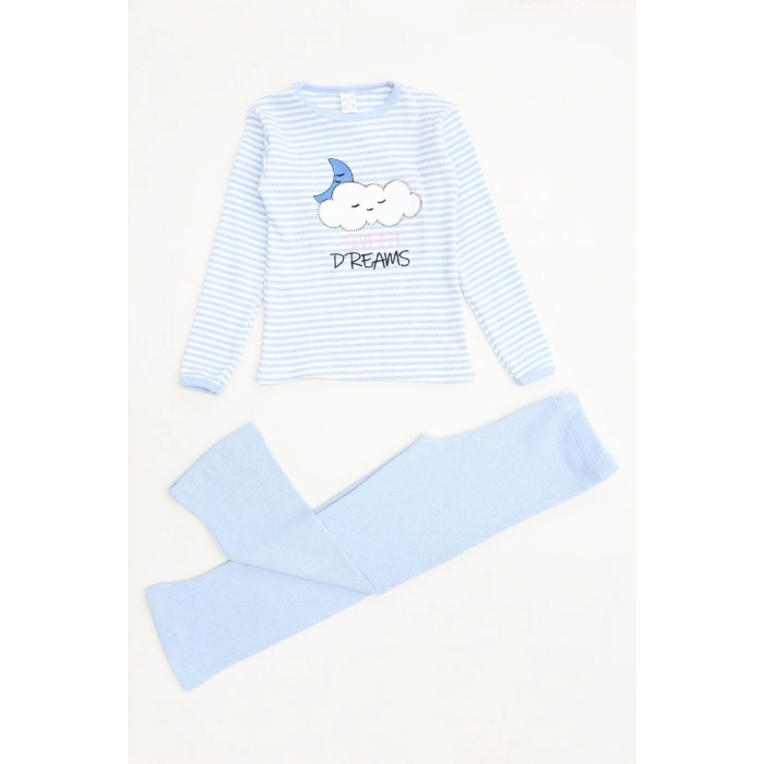 5-12 Yaş Kaşkorse Nakışlı Pijama Takımı Mavi - 52142.1567.