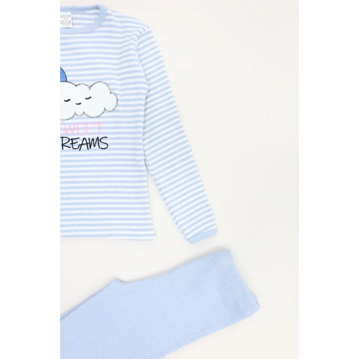 5-12 Yaş Kaşkorse Nakışlı Pijama Takımı Mavi - 52142.1567.