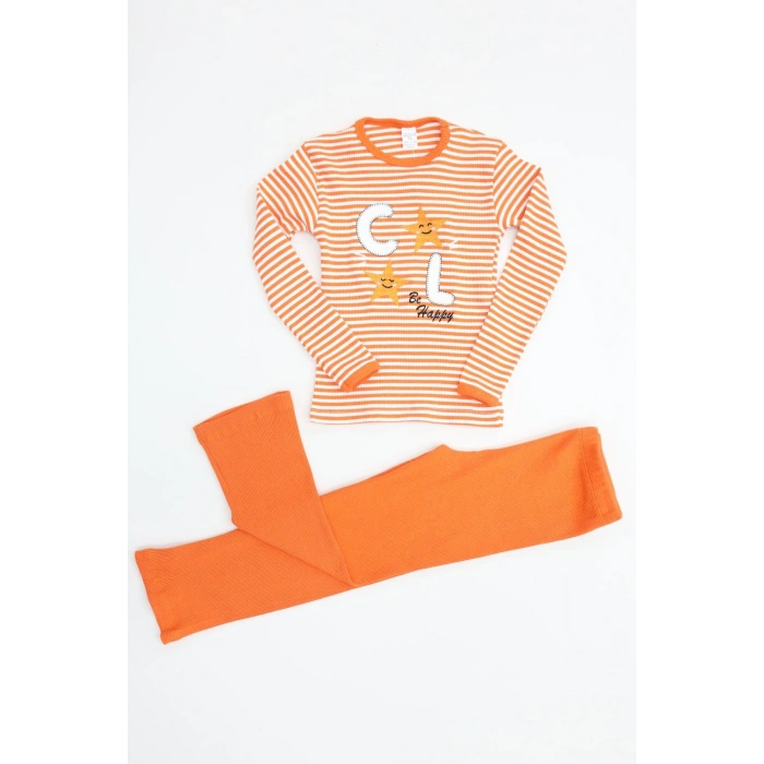 5-12 Yaş Kaşkorse Nakışlı Pijama Takımı Turuncu - 52142.1567.