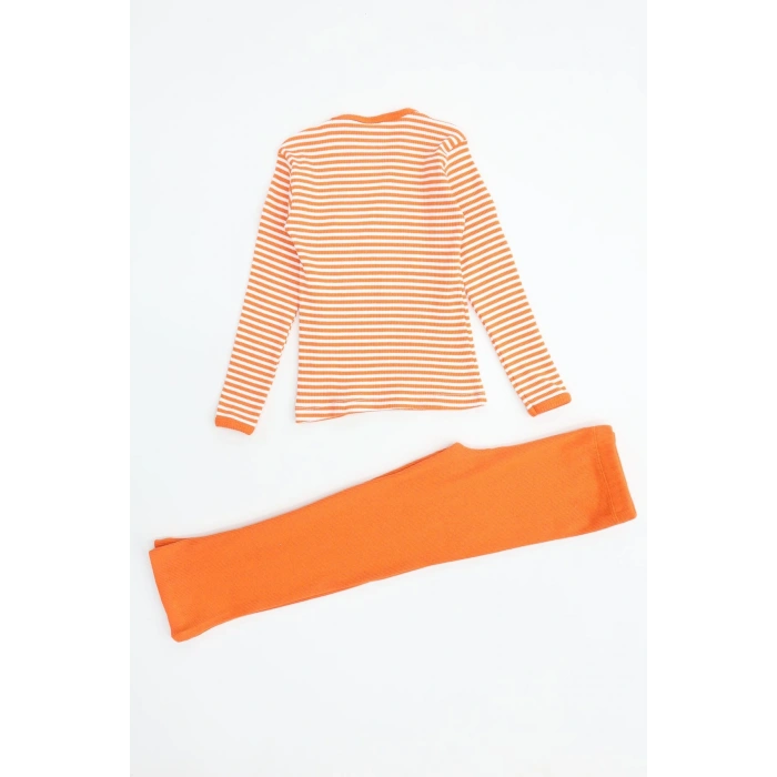 5-12 Yaş Kaşkorse Nakışlı Pijama Takımı Turuncu - 52142.1567.