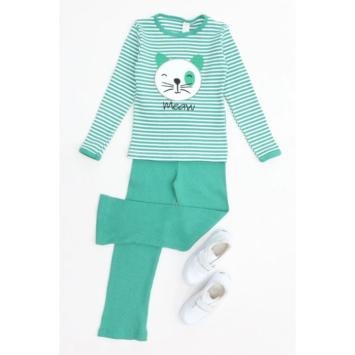 5-12 Yaş Kaşkorse Nakışlı Pijama Takımı Yeşil - 52142.1567.
