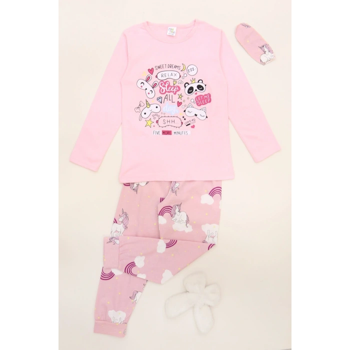 5-12 Yaş Süprem Penye Pijama Takımı Pembebeyaz - 52081.1951.