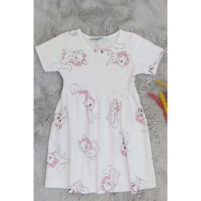 5-8 Yaş Çocuk Penye Elbise Beyaz - 6250190.1576.