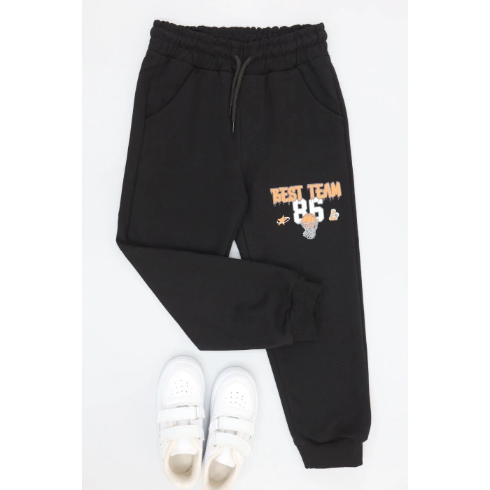 6-9 Yaş 2 İplik Şardonsuz Eşofman Altı Siyah - 2260011.1576.