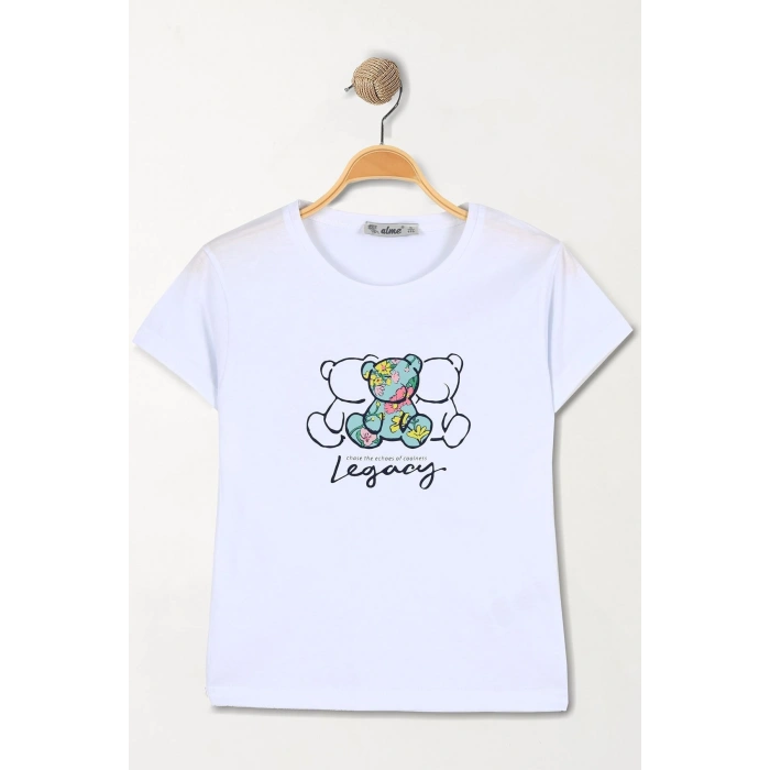 6-9 Yaş Baskılı Çocuk Tişört Beyaz - 6250015.1576.