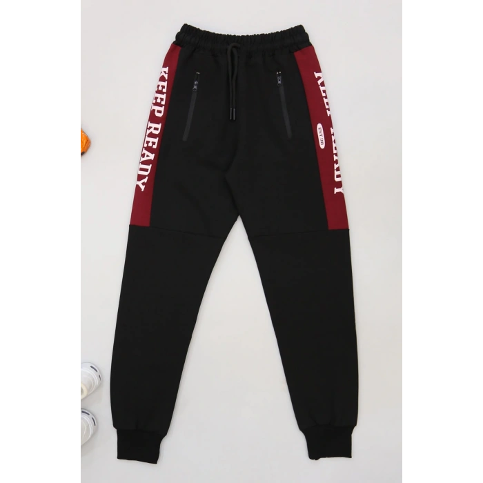 8-16 Yaş 2 İplik Likralı Eşofman Altı Siyahbordo - 42183.2066.