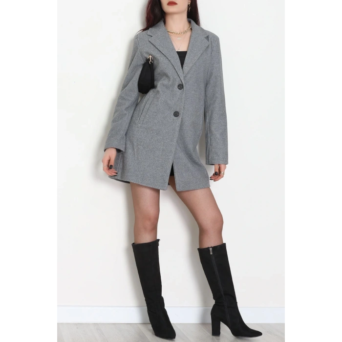 85 Cm Astarlı Kaşe Kaban Gri - 5060.1839.