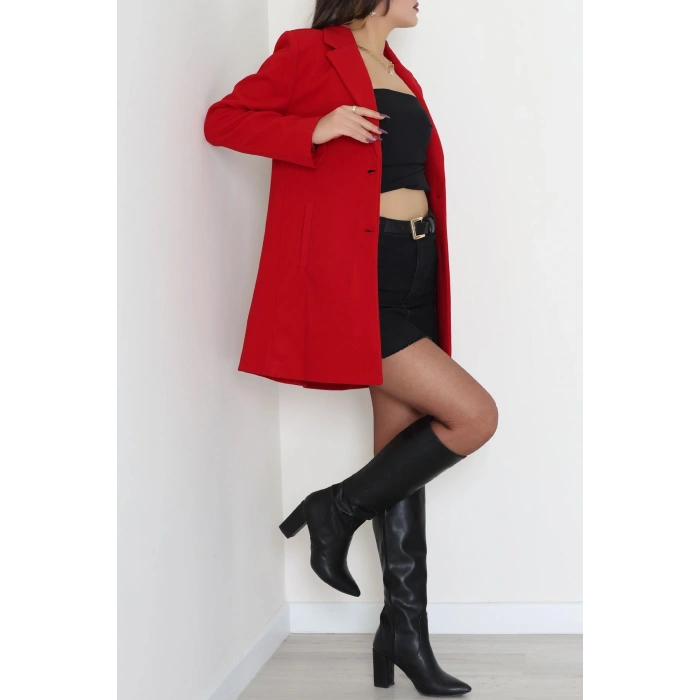 85 Cm Astarlı Kaşe Kaban Kırmızı - 5060.1839.