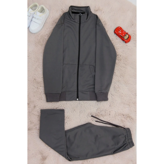 9-12 Yaş İki İplik Şardonsuz Fermuarlı Takım Füme - 42197.1937.